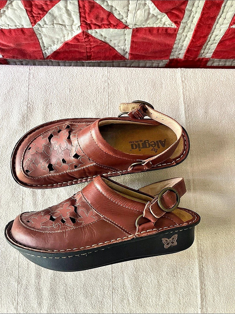 Alegria Palma Brown Leather Platform Sandals EU 37